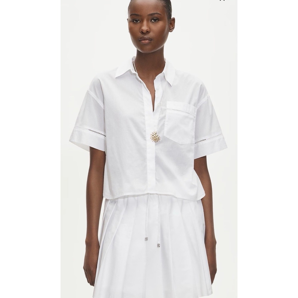 J.Crew Cotton White Button Up Shirt New Etienne Eyelet Flower Cropped CU989